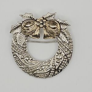 Vintage Silver and Gold Tone Holiday Winter Solstice Wreath Brooch